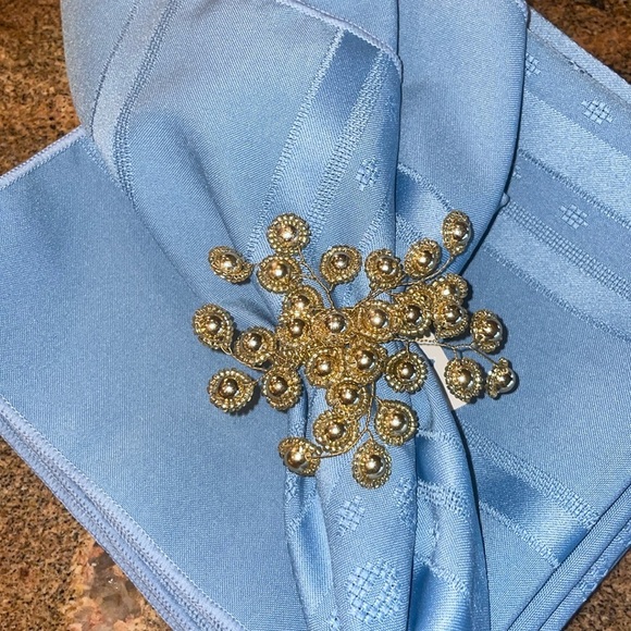 None Other - Set/6 Napkins Cornflower Light Blue Polyester 17” Silk Stripe Dusty Blue